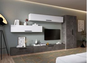 Living Pati 207 - Mobila Sufragerie Gri Beton + Alb