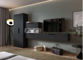 Living Pati 208- Mobila Sufragerie Gri Antracit + Alb