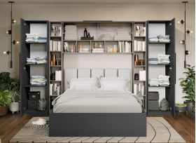 Set Mobila Dormitor Noce 3.12m cu pat tapitat Alb incadrat