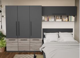 Set Mobila Dormitor Noce 3.05m cu pat incadrat