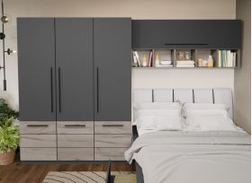 Set Mobila Dormitor Noce 3.05m cu pat tapitat Alb incadrat