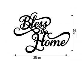 Decoratiune de perete, Bless This Home, Metal, Dimensiune: 35 x 25 cm, Negru