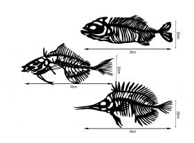 Decoratiune de perete, Fishes 3, Metal, 35 x 20 cm, 3 piese, Negru