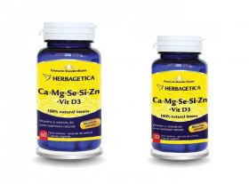 Ca+Mg+Se+Si+Zn cu vitamina D3 - Herbagetica 60 capsule