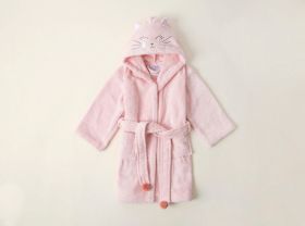 Halat de baie pentru copii, Irya Home, Kitty, Bumbac, Roz