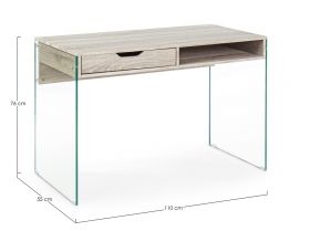 Birou Armos, Bizzotto, 110 x 55 x 76 cm, sticla temperata/MDF