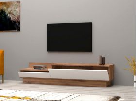 Comoda TV, Puqa Design, Barko, 160x35x35 cm, PAL, Pin Atlantic / Alb