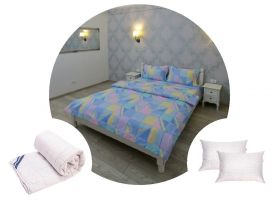 Pachet 1 Lenjerie de pat Ultrasleep, bumbac 100%, multicolor + 1 pilota 180x200 + 2 perne 50x70