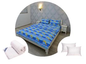 Pachet 1 Lenjerie de pat Ultrasleep XXL, bumbac 100%, albastru + 1 pilota 200x220 + 2 perne 50x70