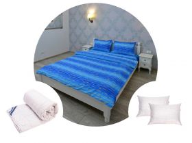 Pachet 1 Lenjerie de pat Ultrasleep XXL, bumbac 100%, bleumarin + 1 pilota 200x220 + 2 perne 50x70