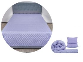 Pachet 1 Set SomnART gama Coral, Pilota 200x220 cm si 2 perne 50x70 cm + Cuvertura Microfibra, 210x240, Lavander