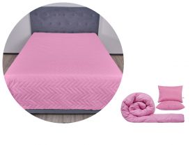 Pachet 1 Set SomnART gama Coral, Pilota 200x220 cm si 2 perne 50x70 cm + Cuvertura Microfibra, 210x240, Sweet Liliac