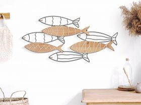 Decoratiune de perete, Mauro Ferretti, Fish, 60 x 2 x 30 cm, fier/mdf, negru/natur