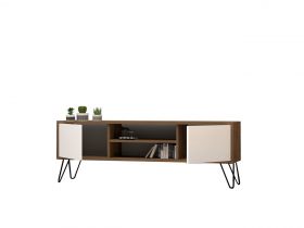 Comoda TV, Puqa Design, Eva, 140x50x30 cm, PAL, Nuc/Alb