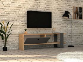 Comoda TV, Puqa Design, Yonca, 120x36.8x25 cm, PAL, Antracit / Stejar