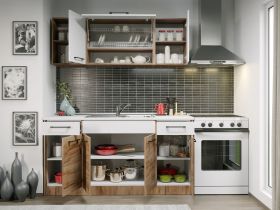 Set Mobila Bucatarie Gastro 160 Alb/Stejar - C21