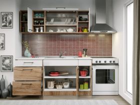 Set Mobila Bucatarie Gastro 170 Alb/Stejar - C14