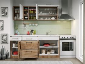 Set Mobila Bucatarie Gastro 180 Alb/Stejar - C05