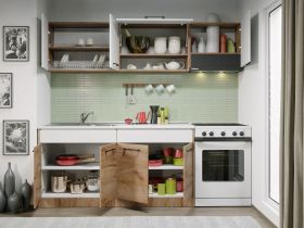 Set Mobila Bucatarie Gastro 220 Alb/Stejar - C06