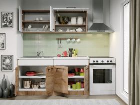 Set Mobila Bucatarie Gastro 160 Alb/Stejar - C07