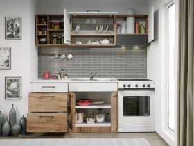 Set Mobila Bucatarie Gastro 200 Alb/Stejar - C08