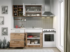Set Mobila Bucatarie Gastro 140 Alb/Stejar - C09