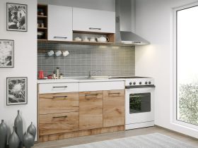 Set Mobila Bucatarie Gastro 140 Alb/Stejar - C09