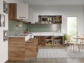 Set Mobila Bucatarie Colt Gastro 300*240 Alb/Stejar - C28