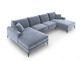 Coltar panoramic, Madara, Mazzini Sofas, 6 locuri, 334x182x90 cm, catifea, albastru deschis