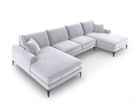 Coltar panoramic, Madara, Mazzini Sofas, 6 locuri, 334x182x90 cm, catifea, argintiu