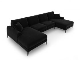 Coltar panoramic, Madara, Mazzini Sofas, 6 locuri, 334x182x90 cm, catifea, negru