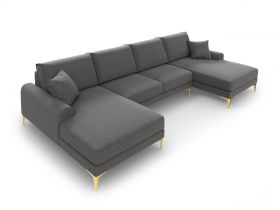 Coltar panoramic, Madara, Mazzini Sofas, 6 locuri, gold legs, 334x182x90 cm, material structurat, gri inchis