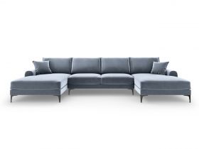 Coltar panoramic, Madara, Mazzini Sofas, 6 locuri, 334x182x90 cm, catifea, albastru deschis