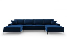 Coltar panoramic, Madara, Mazzini Sofas, 6 locuri, 334x182x90 cm, catifea, albastru regal