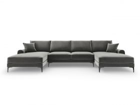 Coltar panoramic, Madara, Mazzini Sofas, 6 locuri, 334x182x90 cm, catifea, gri deschis