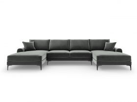 Coltar panoramic, Madara, Mazzini Sofas, 6 locuri, 334x182x90 cm, catifea, gri inchis