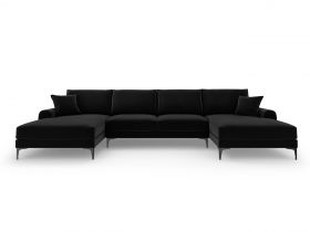 Coltar panoramic, Madara, Mazzini Sofas, 6 locuri, 334x182x90 cm, catifea, negru