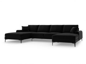 Coltar panoramic, Madara, Mazzini Sofas, 6 locuri, 334x182x90 cm, catifea, negru