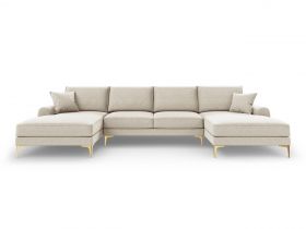 Coltar panoramic, Madara, Mazzini Sofas, 6 locuri, gold legs, 334x182x90 cm, material structurat, bej deschis