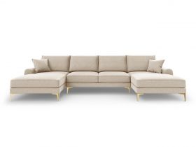 Coltar panoramic, Madara, Mazzini Sofas, 6 locuri, gold legs, 334x182x90 cm, material structurat, bej