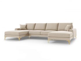 Coltar panoramic, Madara, Mazzini Sofas, 6 locuri, gold legs, 334x182x90 cm, material structurat, bej