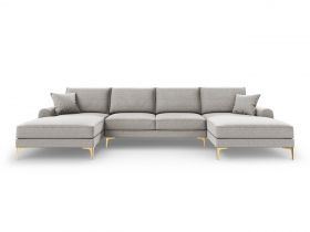 Coltar panoramic, Madara, Mazzini Sofas, 6 locuri, gold legs, 334x182x90 cm, material structurat, gri deschis