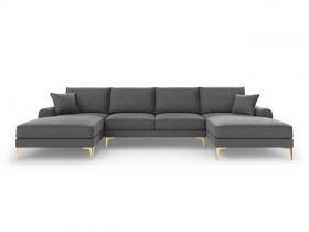 Coltar panoramic, Madara, Mazzini Sofas, 6 locuri, gold legs, 334x182x90 cm, material structurat, gri inchis