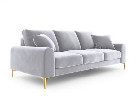 Canapea, Madara, Mazzini Sofas, 4 locuri, gold legs, 237x102x90 cm, catifea, argintiu