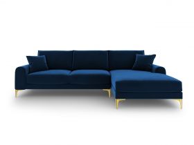 Coltar dreapta, Madara, Mazzini Sofas, 5 locuri, gold legs, 254x182x90 cm, catifea, albastru regal