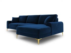 Coltar dreapta, Madara, Mazzini Sofas, 5 locuri, gold legs, 254x182x90 cm, catifea, albastru regal