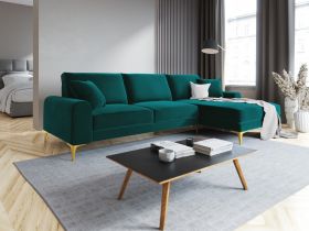 Coltar dreapta, Madara, Mazzini Sofas, 5 locuri, gold legs, 254x182x90 cm, catifea, turcoaz