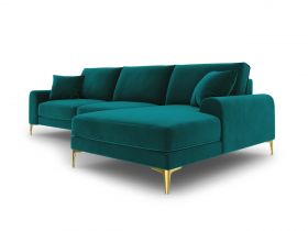 Coltar dreapta, Madara, Mazzini Sofas, 5 locuri, gold legs, 254x182x90 cm, catifea, turcoaz