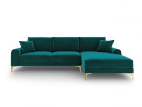 Coltar dreapta, Madara, Mazzini Sofas, 5 locuri, gold legs, 254x182x90 cm, catifea, turcoaz