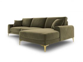 Coltar dreapta, Madara, Mazzini Sofas, 5 locuri, gold legs, 254x182x90 cm, catifea, verde